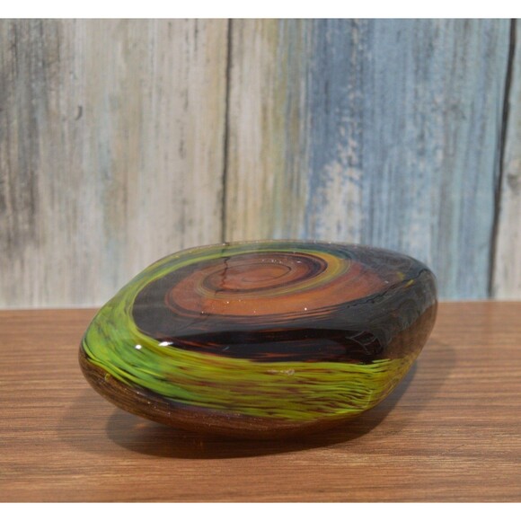Hand Blown Art Glass Paperweight Green Copper Aventurine Swirl Galaxy Stone - Picture 6 of 8